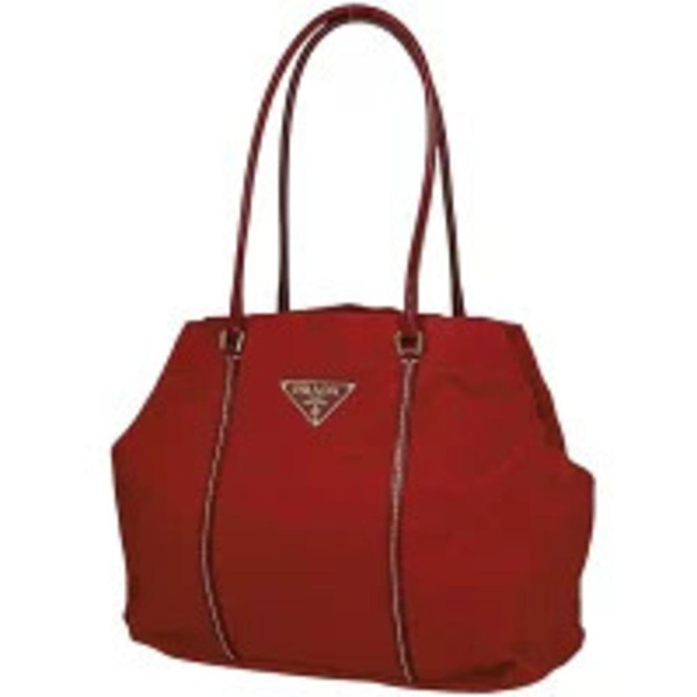 Prada Plate Tote Bag Handbag Shoulder Red